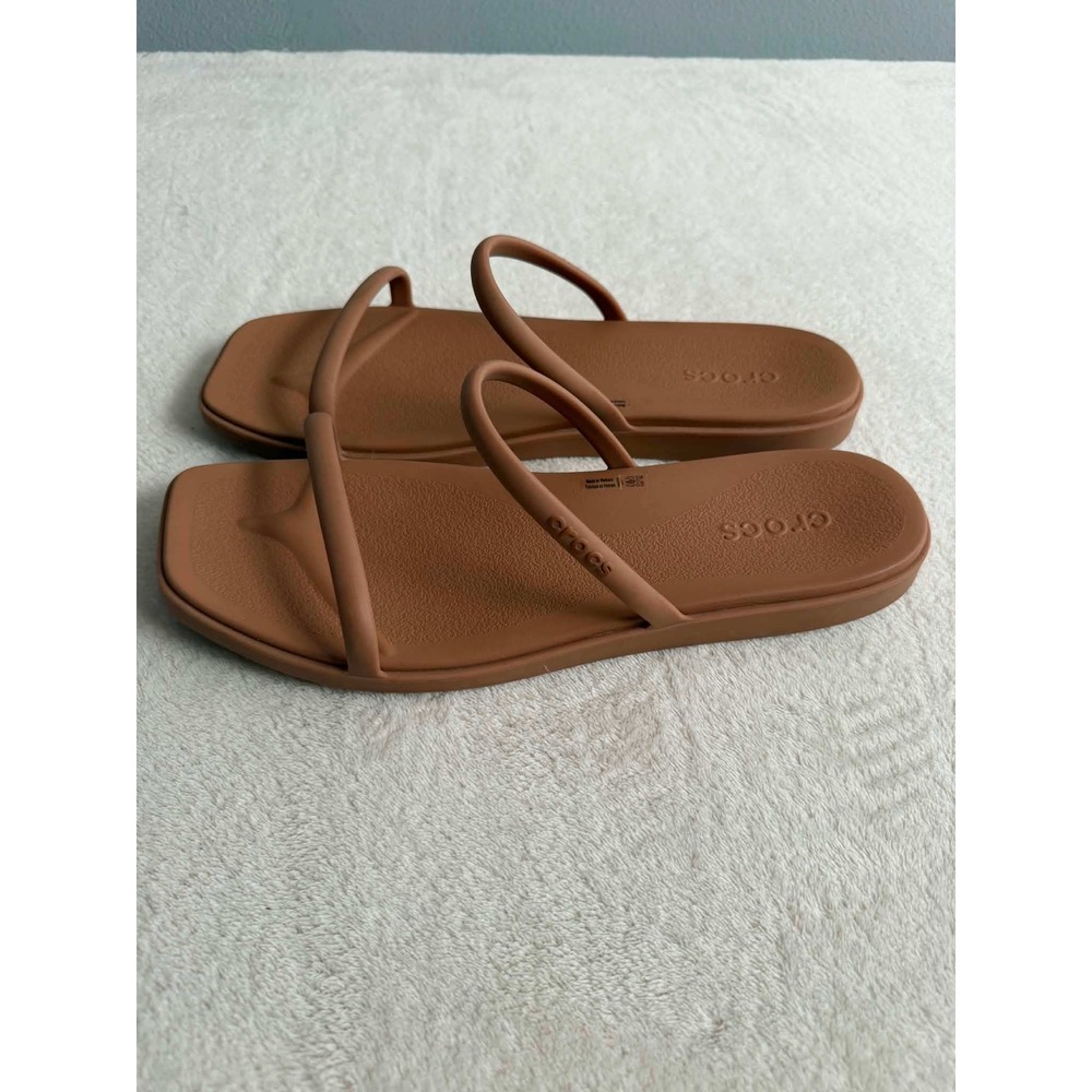 Crocs Womens 11 Brown Miami Flat Sandal Slide Square Toe Minimalist 209413